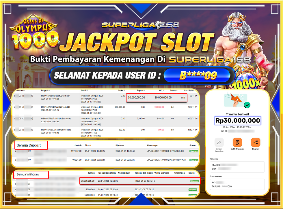 SUPERLIGA168 JACKPOT GATES OF OLYMPUS 1000 Rp.30,000,000.LUNASSS